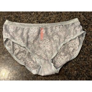 Splendies Womens 1X Light Blue Floral Lace Brief Panties Shimmer Waistband NWOT
